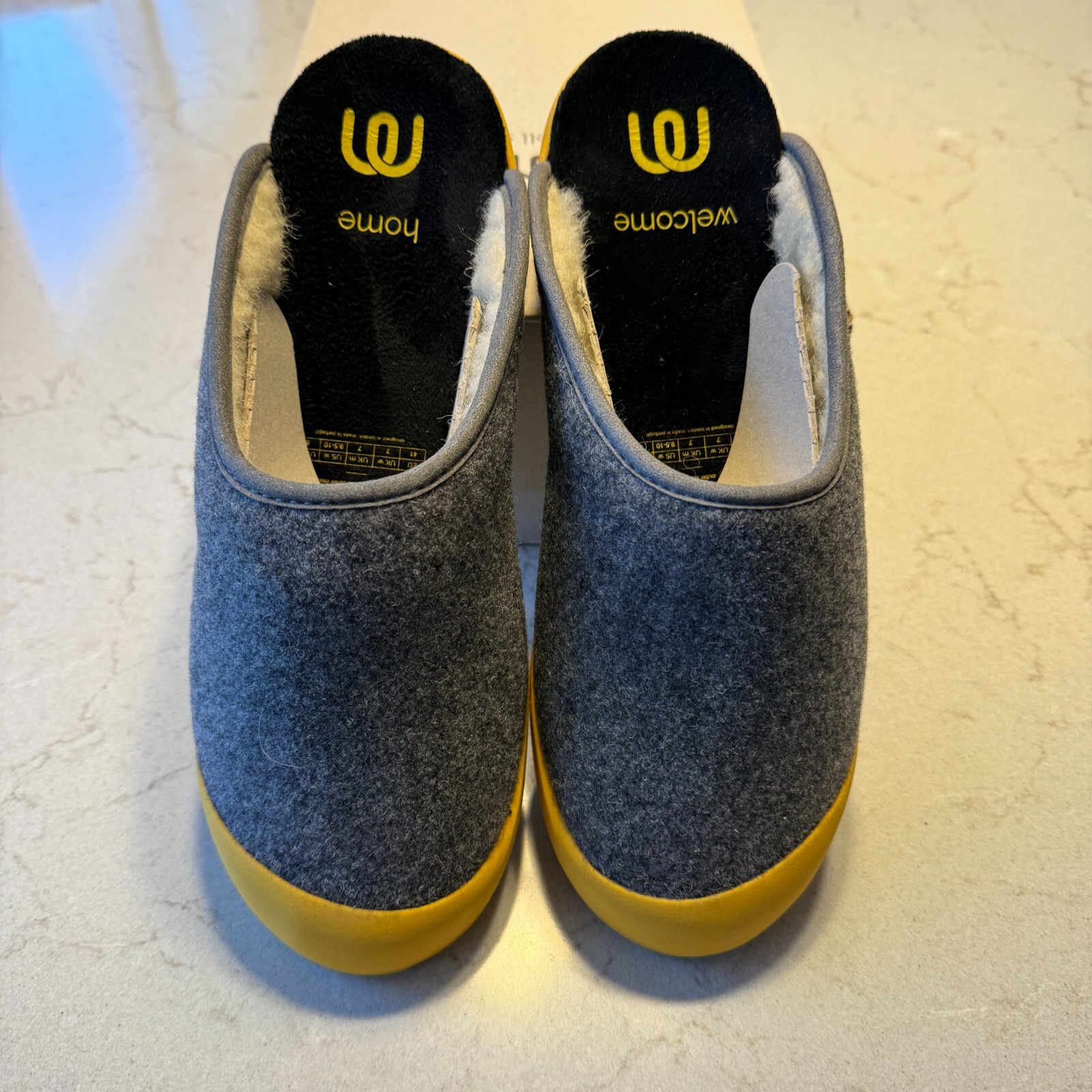 PANTOFOLA D’ORO Mahabis Ciabatte Uomo Taglia 41 US 8 Donna 9.5 Curve Mule Lana Schiuma Grigio Giallo