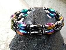 Men s Women s 100 Magnetic Hematite Bracelet Anklet 2 Row Rainbow N Black