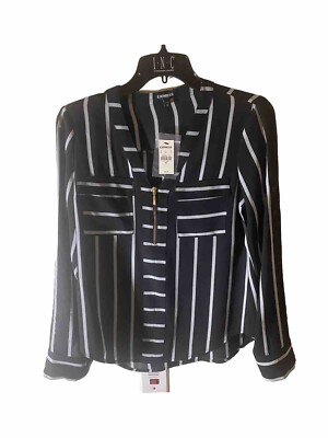 New Express Womens XS Black Striped Button Down Shirt