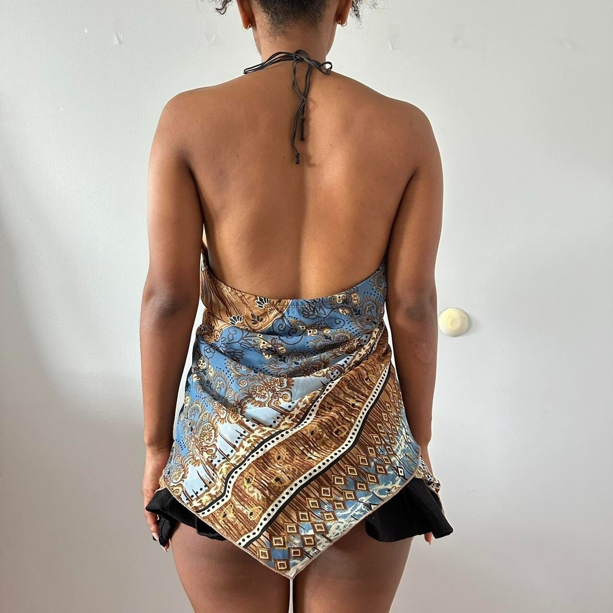 Studio 1940 Boho Y2k Halter Top Beaded Necklace Ring Detail