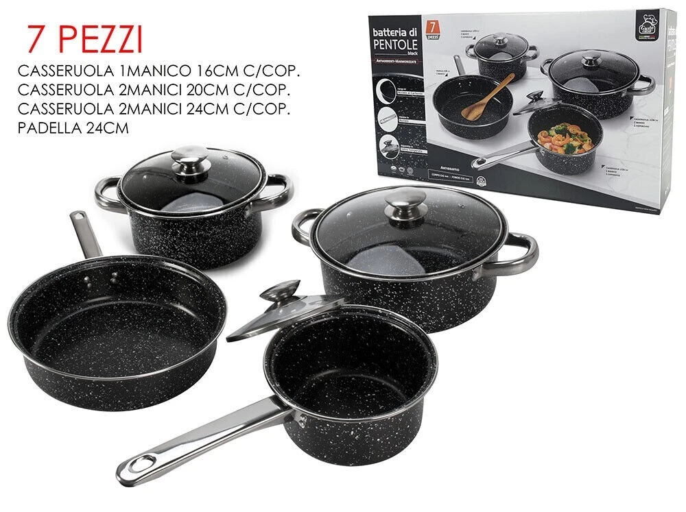 SereneLife Set Pentole E Padelle 11 Pezzi – Antiaderente, PFOA Free, Manici In Bakelite, Coperchi In Vetro – Adatto A Gas, Elettrico, Ceramica