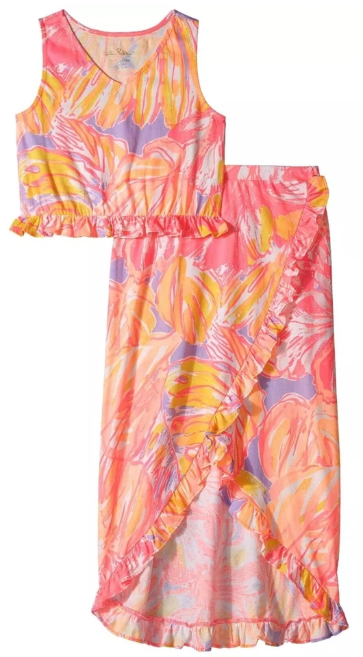 Lilly Pulitzer 女孩 L Rebekah 套装 Sun Splashed 印花裙上衣 穿过一次 — 第 2/4 张图片