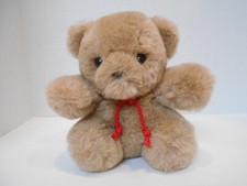 Vintage Eden Beige Teddy Bear w/ Red Rope Tie - Korea - 7.5" High X 8" Wide