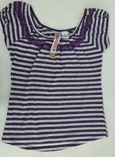 Fresh Brewed Junior's Girls Shirt sz XL Purple and White Stripes w/ lace accent