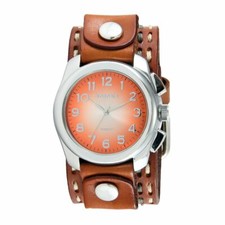 Nemesis Orange Oval Gradient Watch with Brown Leather Double Stitched Cuff Band