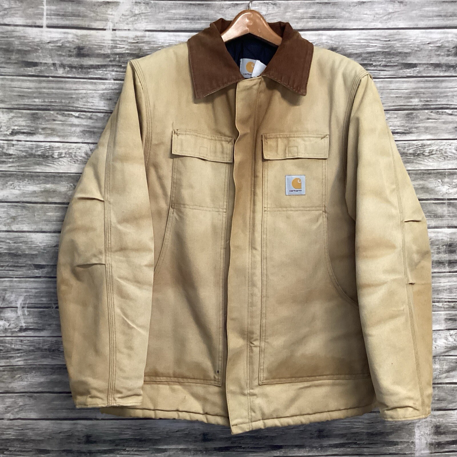 Carhartt C26 Arctic Jacket Mens XL Beige Canvas Corduroy Collar 90s Vintage