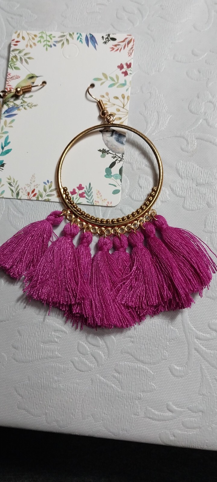 Bohemian Tassel Hoop Drop Earrings with Fan Shape Design and Hook Closure-image