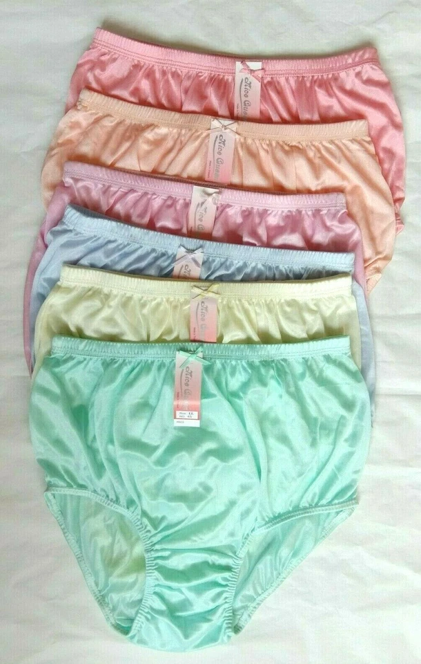 x6 Bragas De Colección Nylon Satinado Sedoso Cintura Alta Bikini Bragas Ropa Interior Talla LL Foto 3 de 4