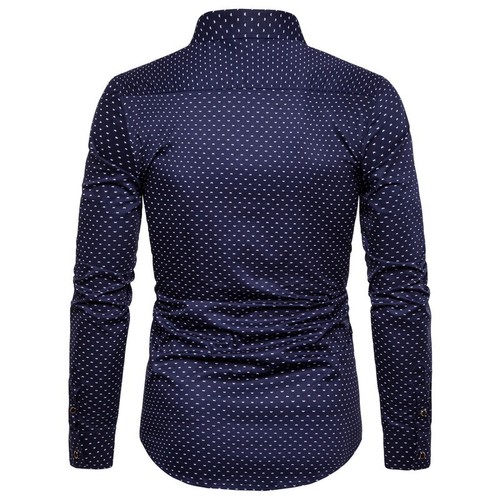 Shirt Mens Long Sleeve Polka Dots Polyester Regular Casual Button Down Shirt Top - Picture 8 of 16