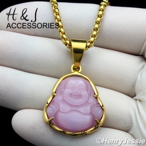 Authentic 18"-36"Stainless Steel 3mm Gold Plated Box Chain Pink Rhinestone Pendant*AGP123
