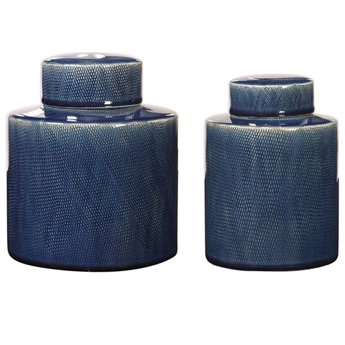 Uttermost Saniya 2-Piece Coastal Ceramic Container Set in Sapphire Blue - Picture 1 of 4