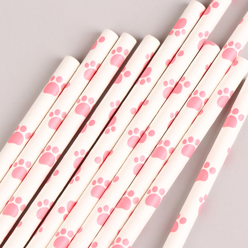 10pcs Pet Party Supplies Dog Cat Footprints Straw Pink Cat Paw Print Straws DR eBay