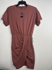 Express Dress Women’s S Brown Crew Neck Short Sleeve Draped T-Shirt Wrap 4120