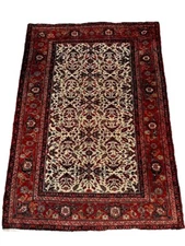 Beautiful 5 X 7 Antique HERIZ Rug Ivory Field Crimson Aqua Sky High 120 KPSI