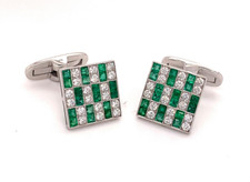1.48CT Square Green Emerald With 0.85CT Round White CZ Magnificent Men Cufflink