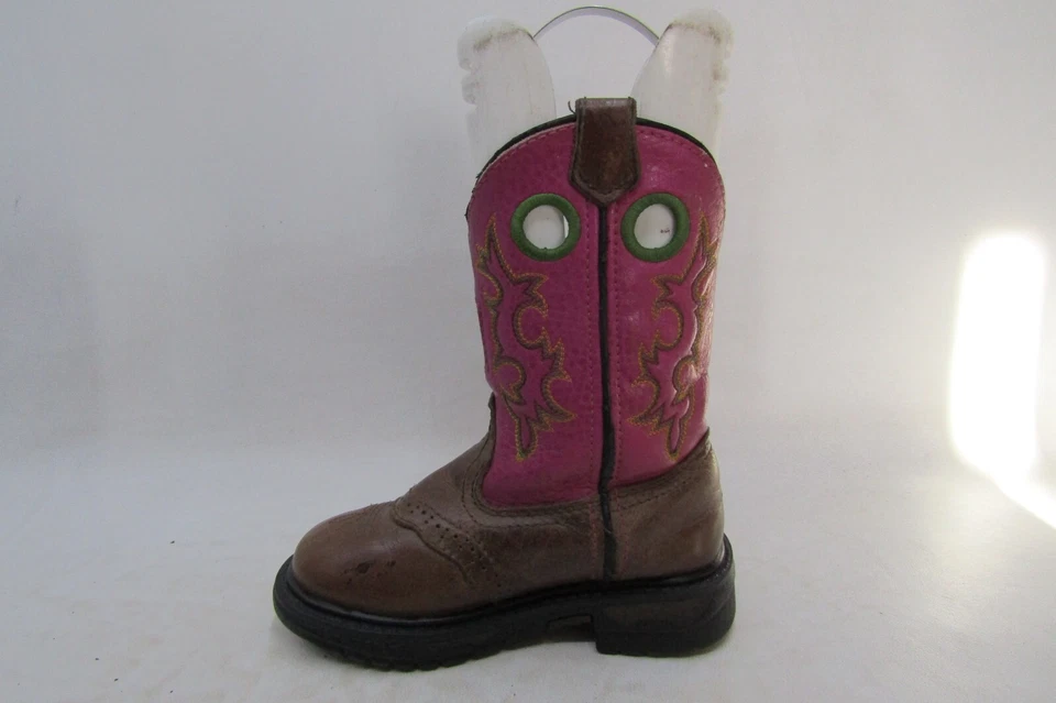 John Deere Youth Size 9 M Pink Brown Leather Buckaroo Cowboy Western Boots - Image 2 of 4