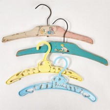 4 Vintage Childs Hangers Wood Plastic Bambi Ducks Cats