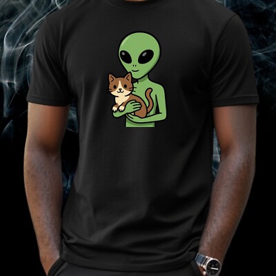 Alien with Kitten T-Shirt - Funny, Cute, Sci-Fi Cat, Unisex Funshirt