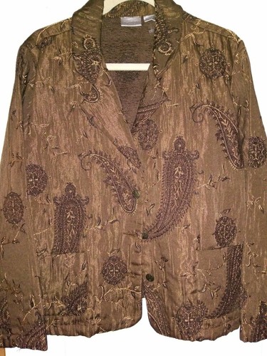 CHICO'S BROWN EMBROIDERED JACKET PAISLEY DESIGN BUTTON DOWN LONG SLEEVES SIZE 3 - Picture 1 of 4