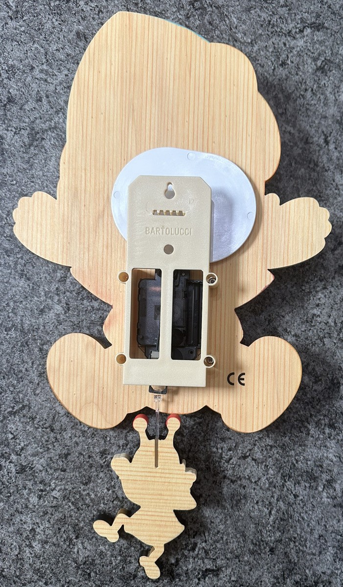 Wooden BARTOLUCCI 'Pinocchio Clock With Pendulum, Moving Eyes' NEW