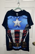CAPTAIN AMERICA Men Size XL SHORT SLEEVE COSTUME T SHIRT WITH HOOD Marvels