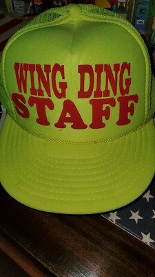 Neon Green Wing Ding Staff Snapback Trucker Hat Cash Bash Mesh Rare Cap. 