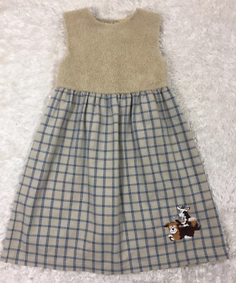 STEIFF Girls Dress Jumper RARE HTF Winter Blue Natural Applique 110/ Size 4