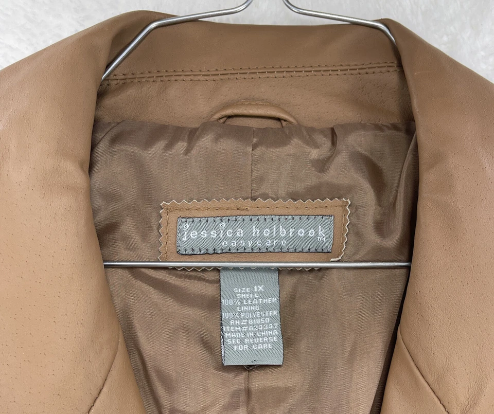 Abrigo estilo traje de cuero beige Jessica Holbrook para mujer talla 1X 3 botones Foto 3 de 4