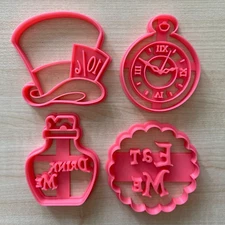 Alice Adventures in Wonderland  Cookies Cutter Set, Drink Eat Me, Biscuit Stamp
