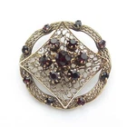 VINTAGE GOLD TONE FILIGREE WITH GARNETS BROOCH WESTERN GERMANY