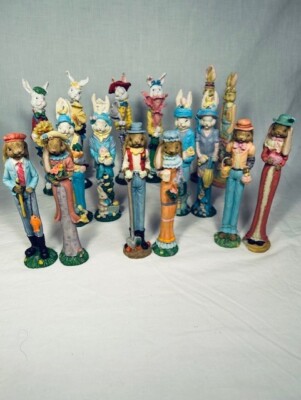 Vtg Resin Bunny Rabbits Tall Pencil Skinny Easter Spring Figurine in Sets CHOICE