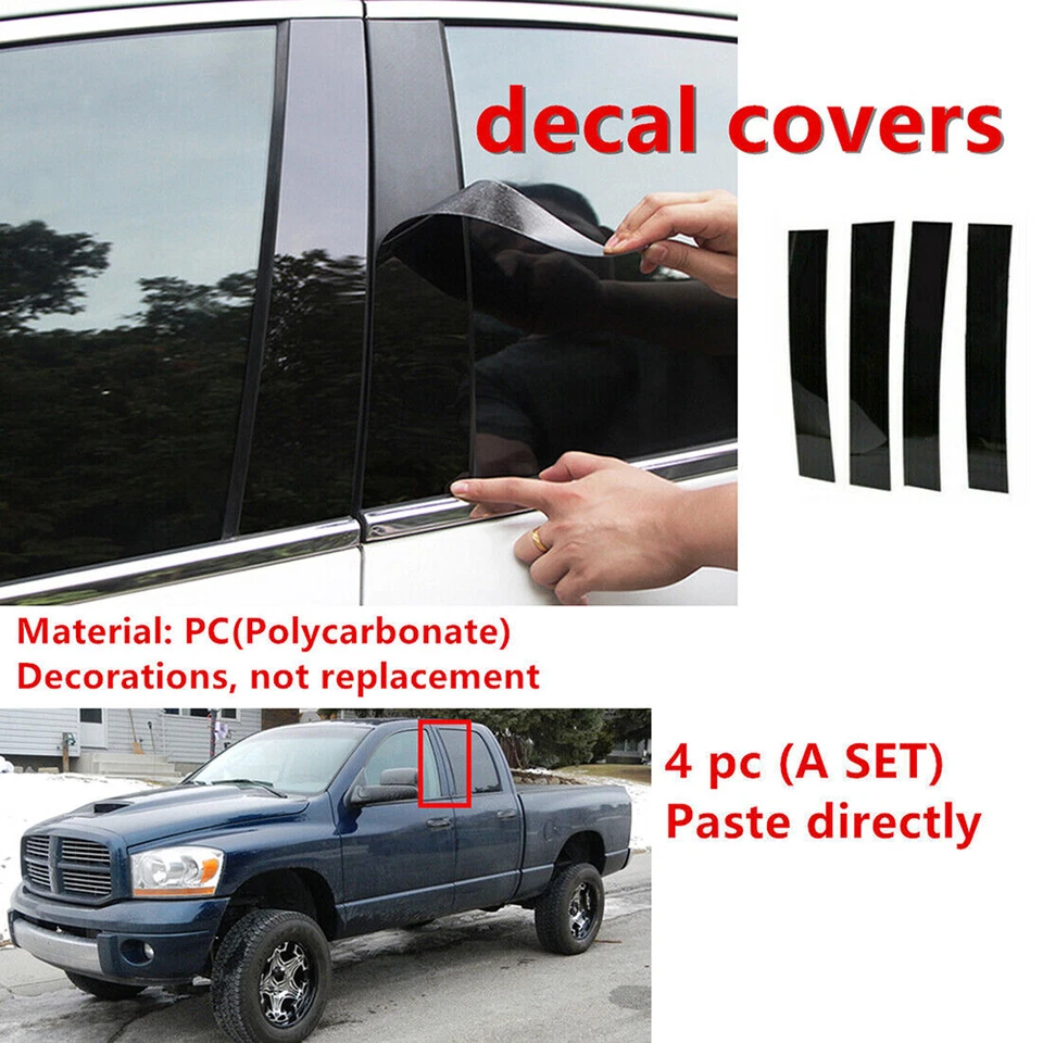 4 piezas postes de pilar negros para Dodge Ram 1500 2500 3500 doble cabina 2002-2008 Foto 2 de 4