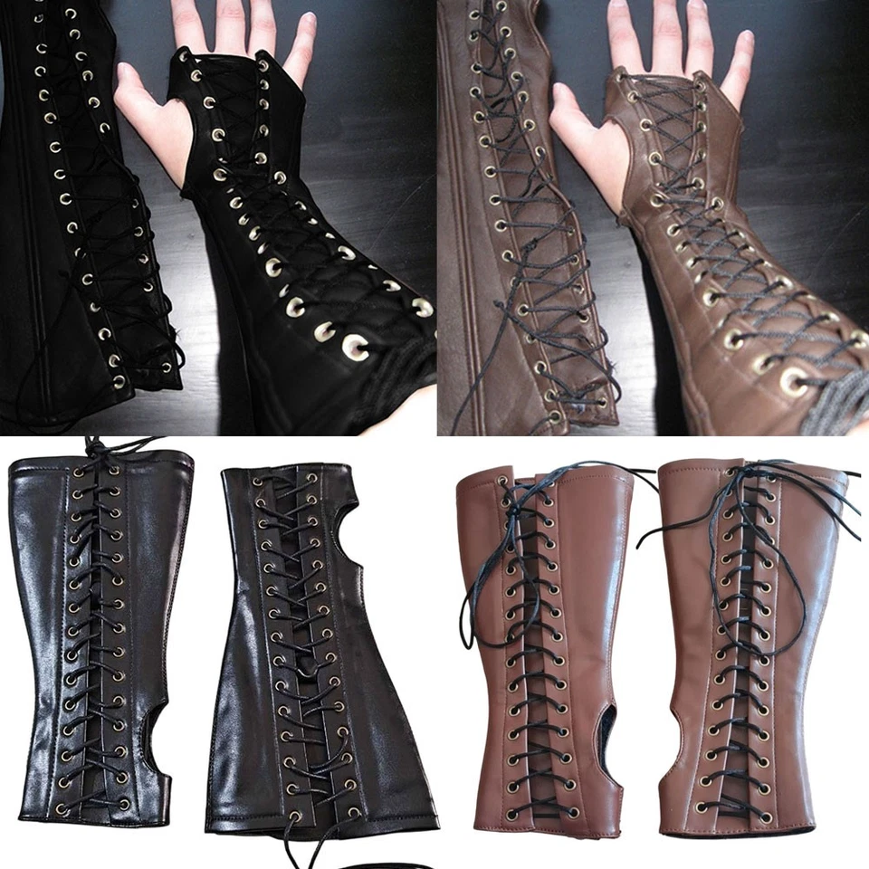 Bracelete ilhós com cadarço manga de braço punhos largos punk adulto 1 par ∂ - Imagem 3 de 4