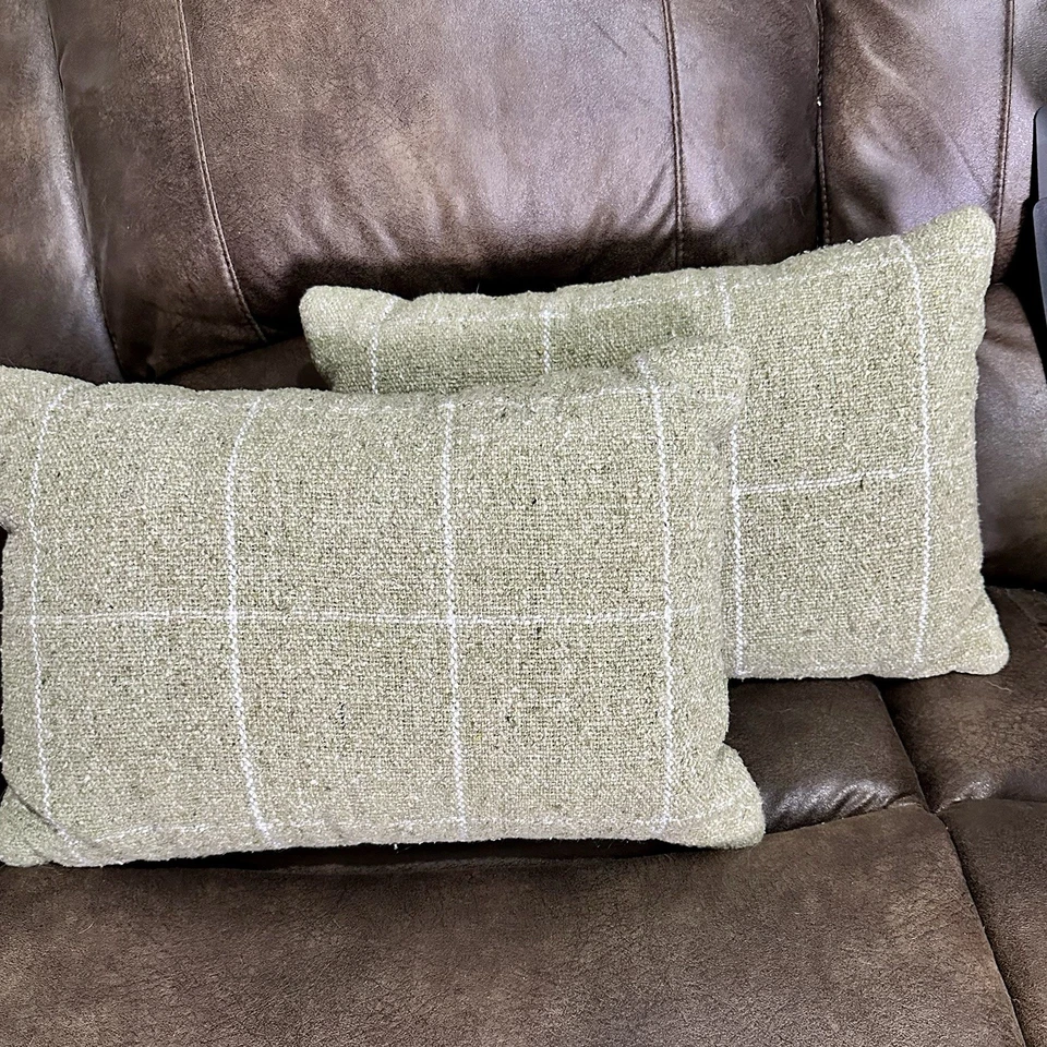 Juego de 2 almohadas decorativas umbral verde salvia blanco tartán 12 X 17 Foto 3 de 4