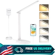 LED Desk Lamp with USB, Dimmable 5 Color Modes, Touch Control, Timer, Eye-Caring