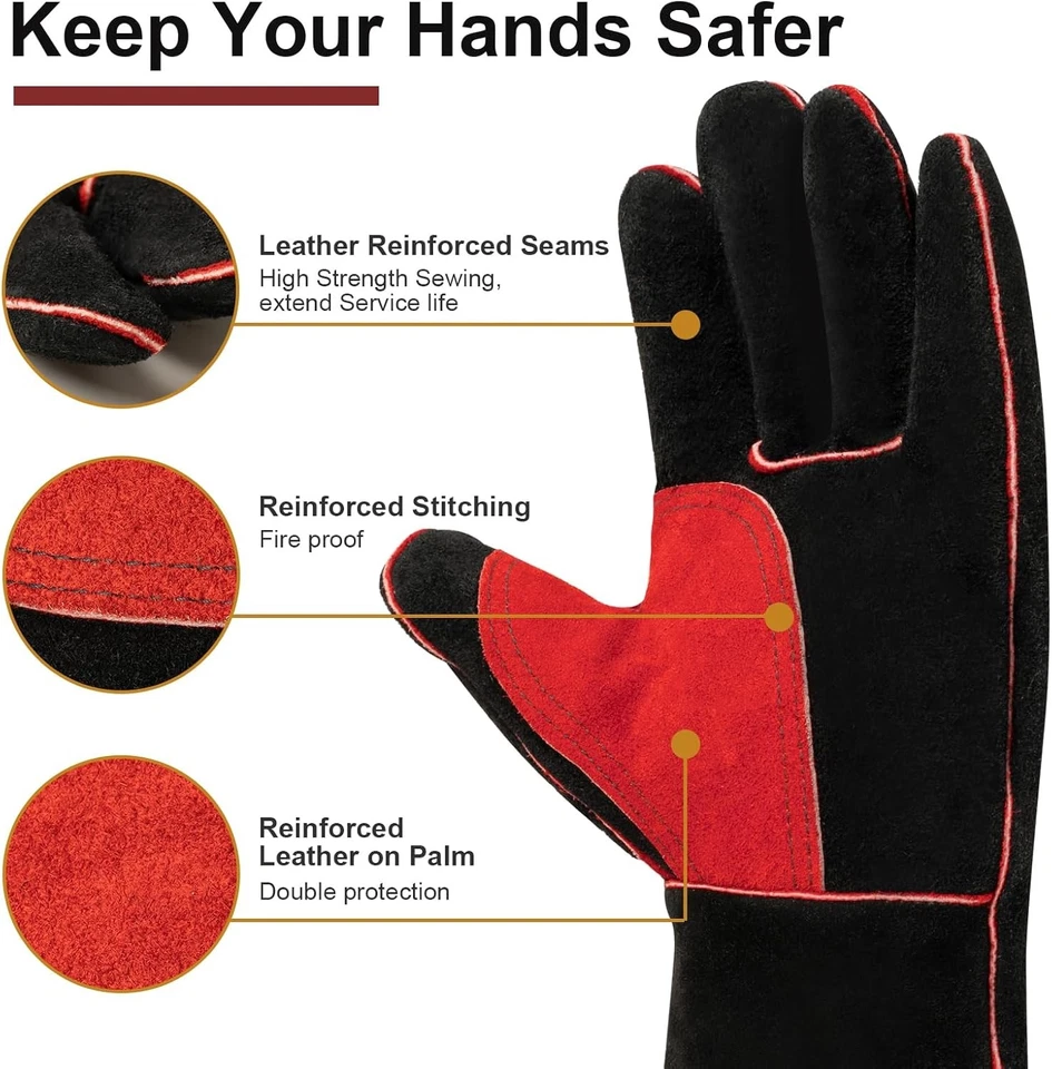 ARCCAPTAIN Leather Forge Welding Gloves 16 inches Gloves for Stick Mig Tig BBQ - Image 3 of 4