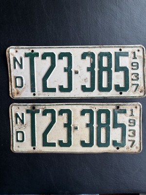 1937 North Dakota License Plate Set Pair T23-385 