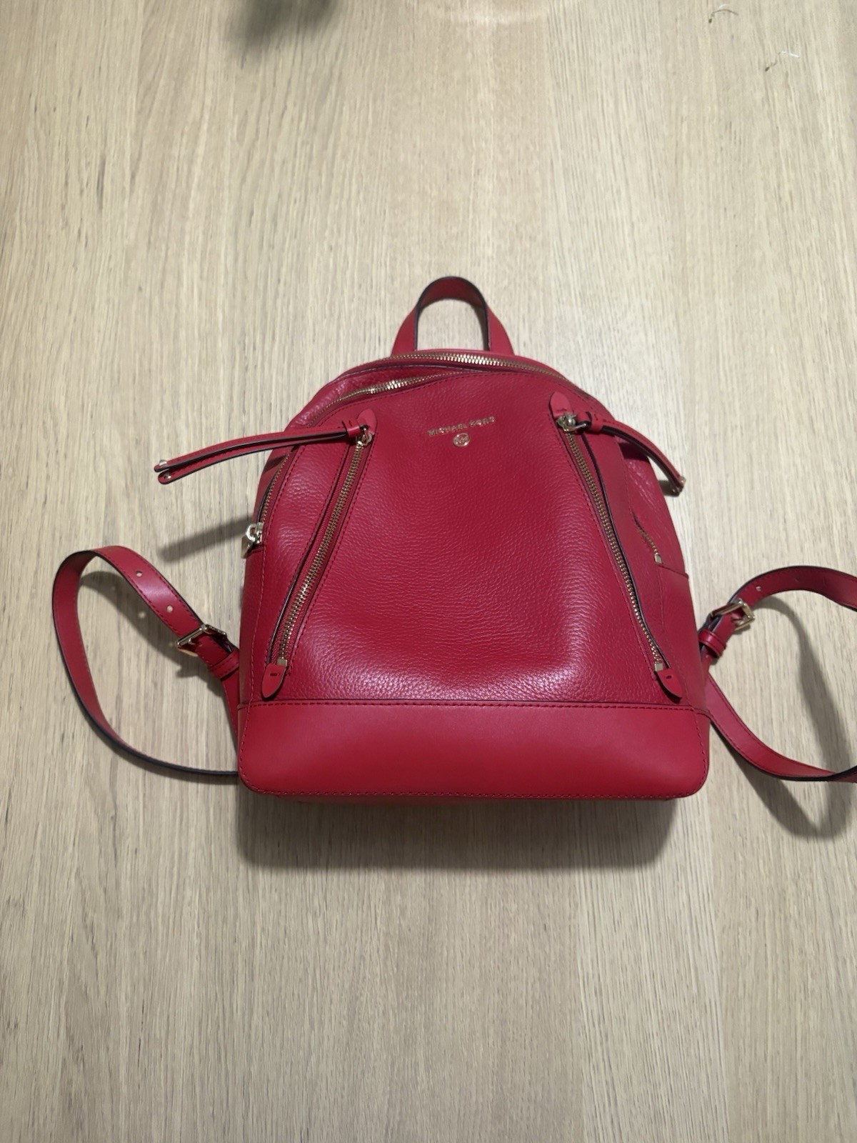 Michael Kors Red Small Backpack Top Handle Zip Closure Gold Hardware Lined