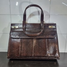 Borsa in Pelle di Pitone Marrone con Specchio PELLETTERIE Vintage Made in Italy 