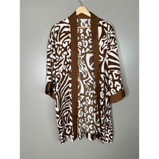 Chico's brown white kimono satin large XL travel artsy resortwear festival