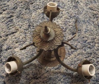 ANTIQUE ART DECO 3 LIGHT BRASS CEILING LIGHT CHANDELIER FIXTURE U.L. Labs