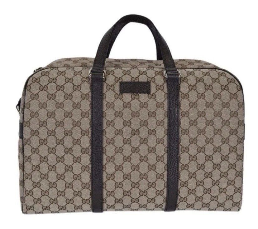 Grand sac de voyage Gucci logo GG beige toile marron cuir sangle amovible 610105