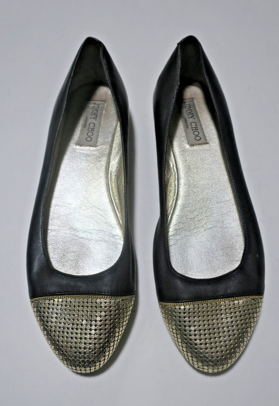 Jimmy Choo Black Gold Metal Toe Flats Shoes Size 39
