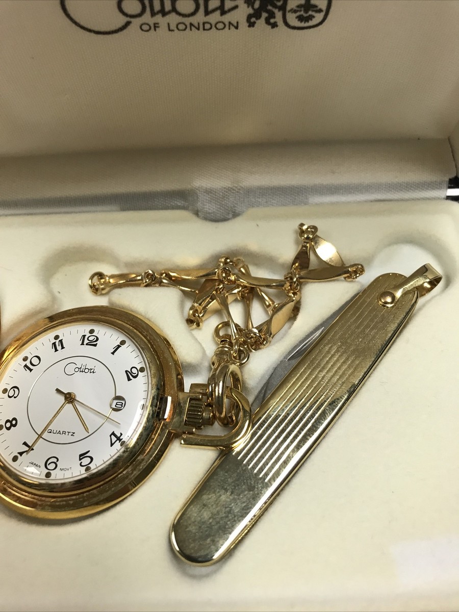 Colibri Quartz Men's Gold Pocket Watch and Knife Set With Case | eBay