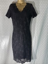 Womens George Uk 12 Black Floral Lace Overlay Knee Length Cocktail Bodycon Dress