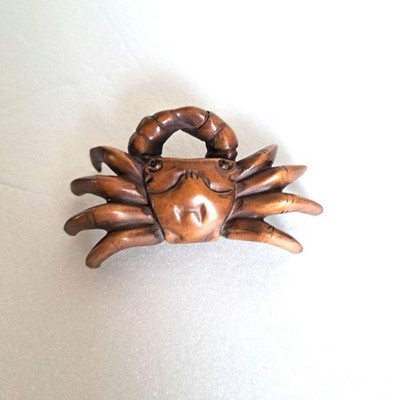 Japanese Netsuke Crab Hand Carved Boxwood Style Toggle Figurine Vintage