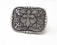 Handcrafted Pewter Cross Belt Buckle: Satin Finish, Made in USA