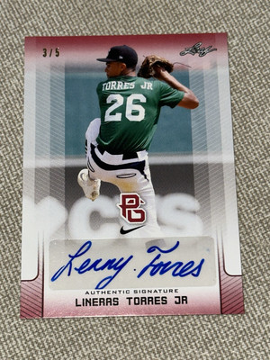 LINERAS ''LENNY'' TORRES 2017 LEAF PERFECT GAME AUTOGRAPH CARD #3/5 INDIANS REDS