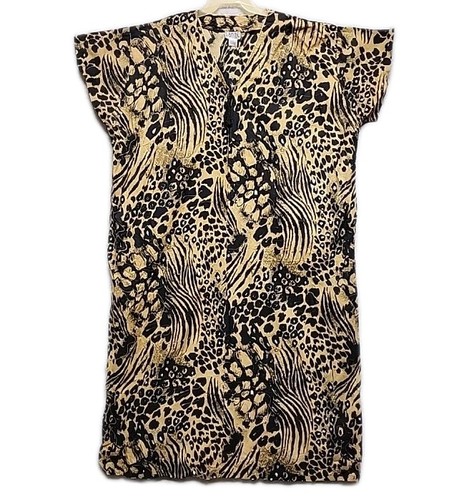Abito donna Sante scollo V caftano muumuu sdraio misto stampa animalier oro taglia omaggio