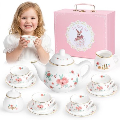 Porcelain Tea Set for Girls, Tea Party Set for Little Girls, Kids Tea Set Kit...